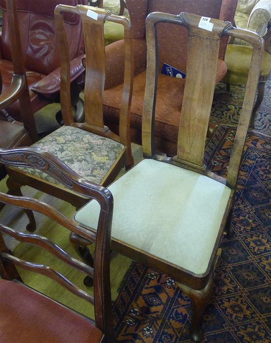 Queen Anne style walnut dining chair and a similar Queen Anne chair